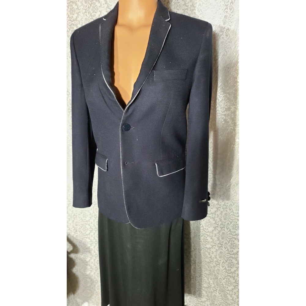 MENS DONNA KARAN BLAZER Size Small Navy Blue White Trim Jacket Coat @39
